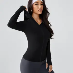 Sports jacket women's hooded zipper slim and high-end style fashionable yoga wear professional quick-drying running and fitn