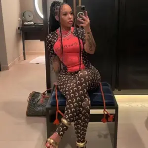 Sportswear Set Women Short Sleeve T Shirt Tight Pants 2 Piece Moon Print Stretch Slimming Sexy Base Fashion