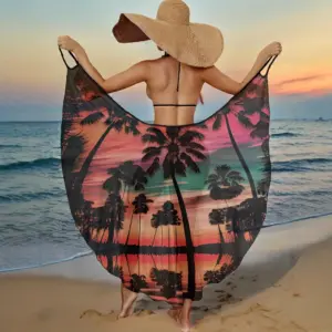 Summer Beach Cover-Ups Sexy Women Leaves Print Wrap Dress Sun Protection Bikini Cover Up Sarongs Female Bathing Suit Swimwears