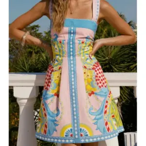 Summer Cover Ups Women Swimsuit Spaghetti Strap Robes Bathing Suit 2026 New Flower Printing Beach Holiday Mini Dresses Cover-Up