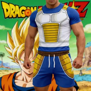 Summer New Dragon Ball Z Vegeta Battle Style Sports Short Sleeve Shorts Adult Fitness Running Set Children Role Playing Clothing