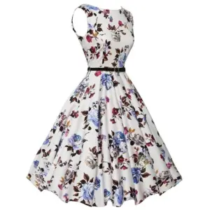 Summer Vestidos Dress Clothing Floral Robe Retro Swing Casual Vintage Rockabilly Dresses