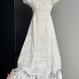 Summer Vintage Victorian Style White Prince Dress Woman Retro French Lace Jacquard Puff Sleeve Hollow Out Long Dresses Fairycore