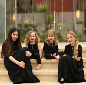 Summer black ribbed family matching clothes maxi dress baby top and pants set boy girl t-shirt outside suit kids clothing