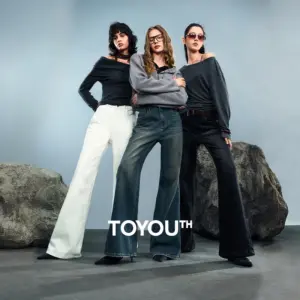 TOYOUTH Women Denim Jeans 2025 Autumn New Retro Lycra Micro Flare Pant