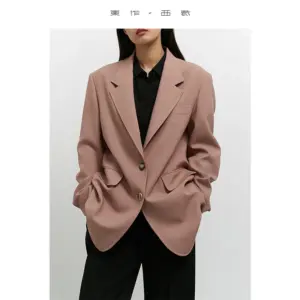 The Ultimate Store Hit~ Women's Mid-Length Oversized Blazer with Shoulder Pads for Petite Figures, Casual Suit Jacket