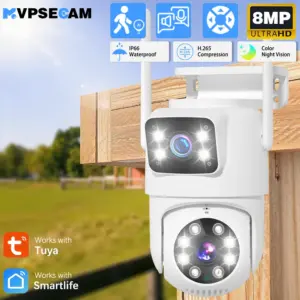 Tuya Dual Lens 2.4G Wifi IP Camera PTZ Outdoor Waterproof Dual Screen Home Security-protection Color Night Vision Surveillance