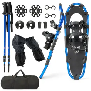 Versatile Terrain Snowshoes Set, 53 cm/63 cm/78 cm Snow Shoes w/Double-ratchet Binding System, Aluminum Frame, Trekking Poles
