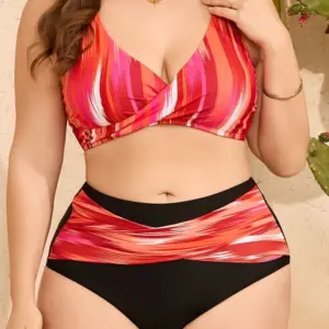 VigoJany 2025 Print Strapped 2 Piece Plus Size Bikini Set Women Cross Push UP Swimsuit High Waist Brazilian Lady Bathing Suit
