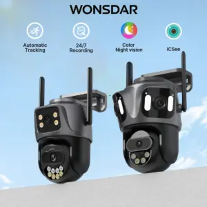 WONSDAR 3-Lens 3-Screen WIFI IP Camera 2-Lens 2-Screen PTZ Camera Human Detection IP66 Waterproof CCTV Video Surveillance iCsee
