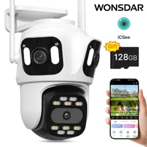 WONSDAR Three Screens WiFi IP Camera Auto Tracking Outdoor Video Surveillance PTZ Camera Smart Color Night Vision iCsee APP