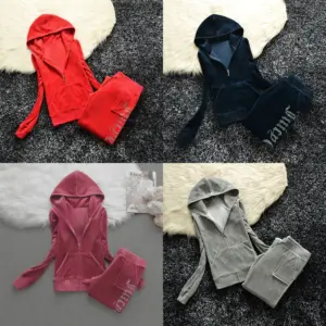 Winter Velvet Tracksuit for Women Juicy Tracksuit Heavy Duty Fleece Lined Hoodie and Pants Set | Solid Color Warm Jogger Outfit