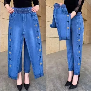WinterEmbroidery Jeans Women's Elastic High Waist Jeans 5XL FashionWomen Black Blue Pocket Mom Jeans Skinny Stretch Pants Women