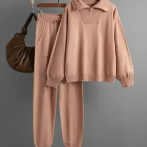 Women Casual Knitwear Pullovers Tops Conjuntos High Waist Jogger Pants Tracksuit New Setleri Korean Knit Sweater 2 Pieces Sets