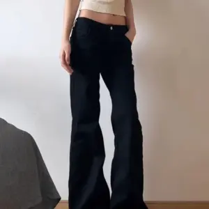 Women Low Waist Flared Jeans Retro Style Blue Black Micro Flare Pants Loose Straight Wide Leg Jeans Female Spring Fashion