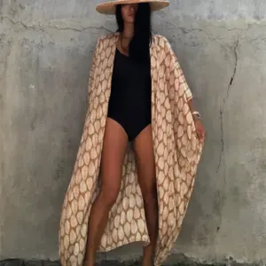 Women Plus Size Long Cover up Bikini Coverups Kimono Tie Front Bathing Suit Swimsuit Beachwear