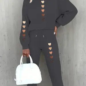 Women's Autumn/Winter Hoodie+Sports Pants Set Hip Hop Street Casual Lipprint Printed Fashion Plus Velvet Warm Clothing