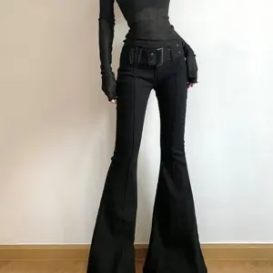 Damskie czarne jeansy dzwony Y2k Retro Emo 2000s Streetwear Modne spodnie Harajuku Szerokie spodnie do jogi Estetyka lat 90.