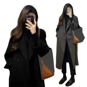Women's Long Double-Breasted Women's Wollen Coat With Pocket Solid Warm Lady Coats 2025 Autumn Winter Elegant Female Streetwear
