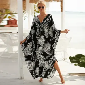 Women's Plus Size Animal Print V-Neck Batwing Kaftan Beach Dress Bathing Suit Cover-Up Loungewear