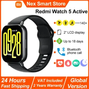 Xiaomi Redmi Watch 5 Active Smartwatch, połączenia Bluetooth, 2-calowy wyświetlacz LCD, całodobowy pomiar tętna i poziomu tlenu we krwi