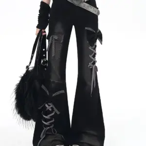Y2K Bow Jeans Women 3D Design High Waist Slim Fit Flared Pants Spicy Girl