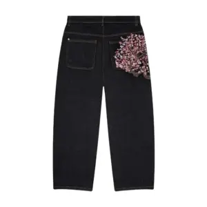 Y2K Harajuku jeans Goth vintage plum blossom embroidery pattern wide leg pants men women denim fabric American style street wear