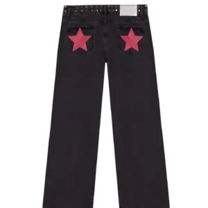 Y2K Vintage Jeans Women High Waisted Denim Pants Five Pointed Star Print Harajuku Street Baggy Casual Straight Leg Trousers