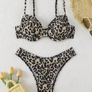 sexy wrinkled leopard print push up bikinis sets two pieces swimsuits beachwear bathing suit swimwear biquini tankini trikini