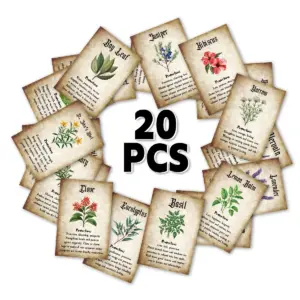 20pcs Plant Herbal Cards With Botanical Illustrations Herb Infomation For Apothecary Journal,mystical Decor,witchcraft Herb Card