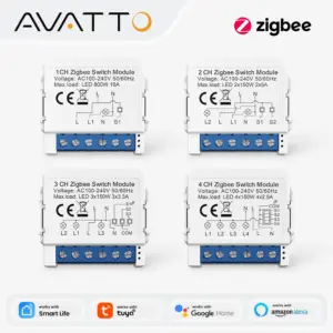 AVATTO ZigBee Tuya 1/2/3/4 Gang Mini Smart Switch DIY Light Switches Module Two-Way Control Works With Alexa Alice Google Home