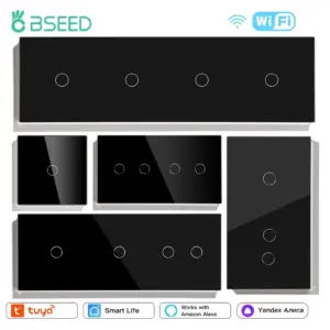 BSEED Wifi 1/2/3Gang Touch Light Switches Double Smart Switches 1/2/3Way Tuya Smart Life Alice Control Glass Panel EU Standard