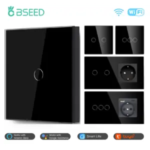 BSEED Wifi Light Switches Smart Wall Switch 1/2/3Gang 1/2/3/4Way Touch Sensor Switch With Normal Socket Support Tuya Smart Life