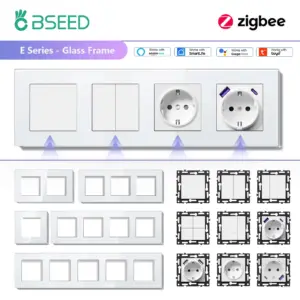 BSEED Zigbee 1/2/3Gang Smart Light Switches Tuya Smart Life Alexa EU Power Outlets Function Parts Glass Panels DIY Parts