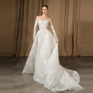 Elegant Boho Wedding Dresses A Line Women's Sexy Lace Bridal Gowns Sweetheart Long Sleeve Tulle Vestidos De Novia Customized