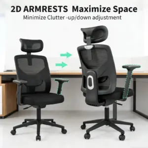 Ergonomic Mesh Office Chair With Headrest, Lumbar Support, Adjustable Height, Flip-Up Armrests, 360° Swivel High-Back Desk Chair