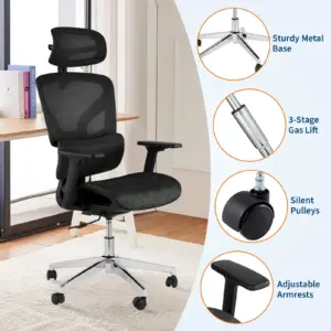 Ergonomic Office Chair with Breathable Mesh Back, High Back Support, 3D Adjustable Armrests, and Smooth Rolling Wheels – Comfort