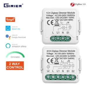 GIRIER Tuya ZigBee 3.0 Smart Dimmer Switch Module, Supports 2 Way Control Dimmable Light Switch, Work with Alexa Google Home