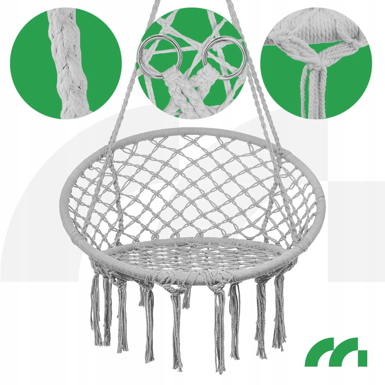 FOTEL WISZĄCY OGRODOWY HUŚTAWKA BOCIANIE GNIAZDO DO DOMU OGRODU Kolor szary