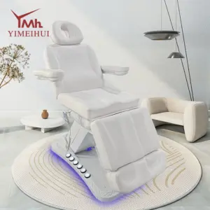 Luxury White Leather Massage Table Bed 3 Motors Adjustable Electric Treatment Clinic Salon Bed with Foot Control and Lights