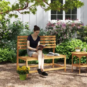 MODFU Outdoor garden bench 2-seater with adjustable backrest, teak