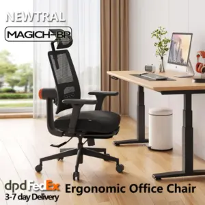 Fotel biurowy ergonomiczny NEWTRAL MagicH-BP z podnóżkiem i podparciem lędźwiowym, podłokietnikiem 4D, regulowanym oparciem i zagłówkiem