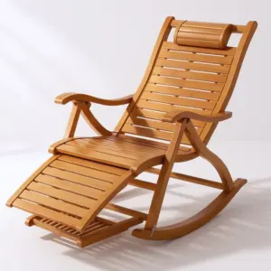 Natural Bamboo Rocking Chair With Massage Foot Pedal Foldable Chaise Lounge For Travel Outdoor Furniture Living Room Bedroom