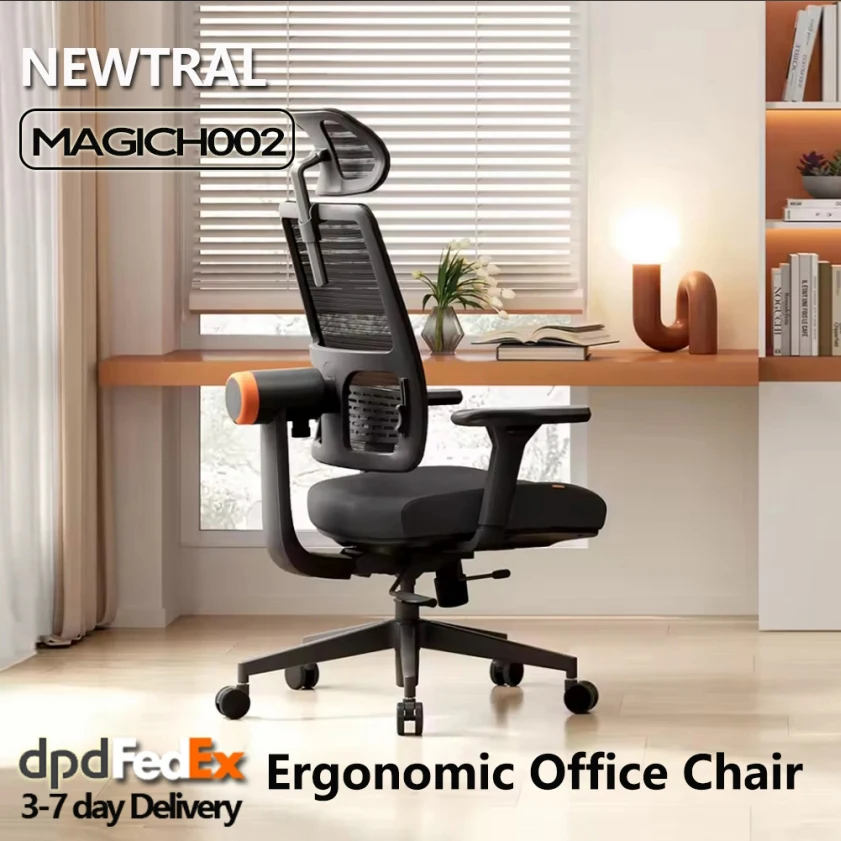 Newtral MAGICH002 Ergonomiczny fotel biurowy z adaptacyjnym podparciem lędźwiowym, krzesło biurowe z wysokim oparciem, podłokietnik 3D, regulowany zagłówek