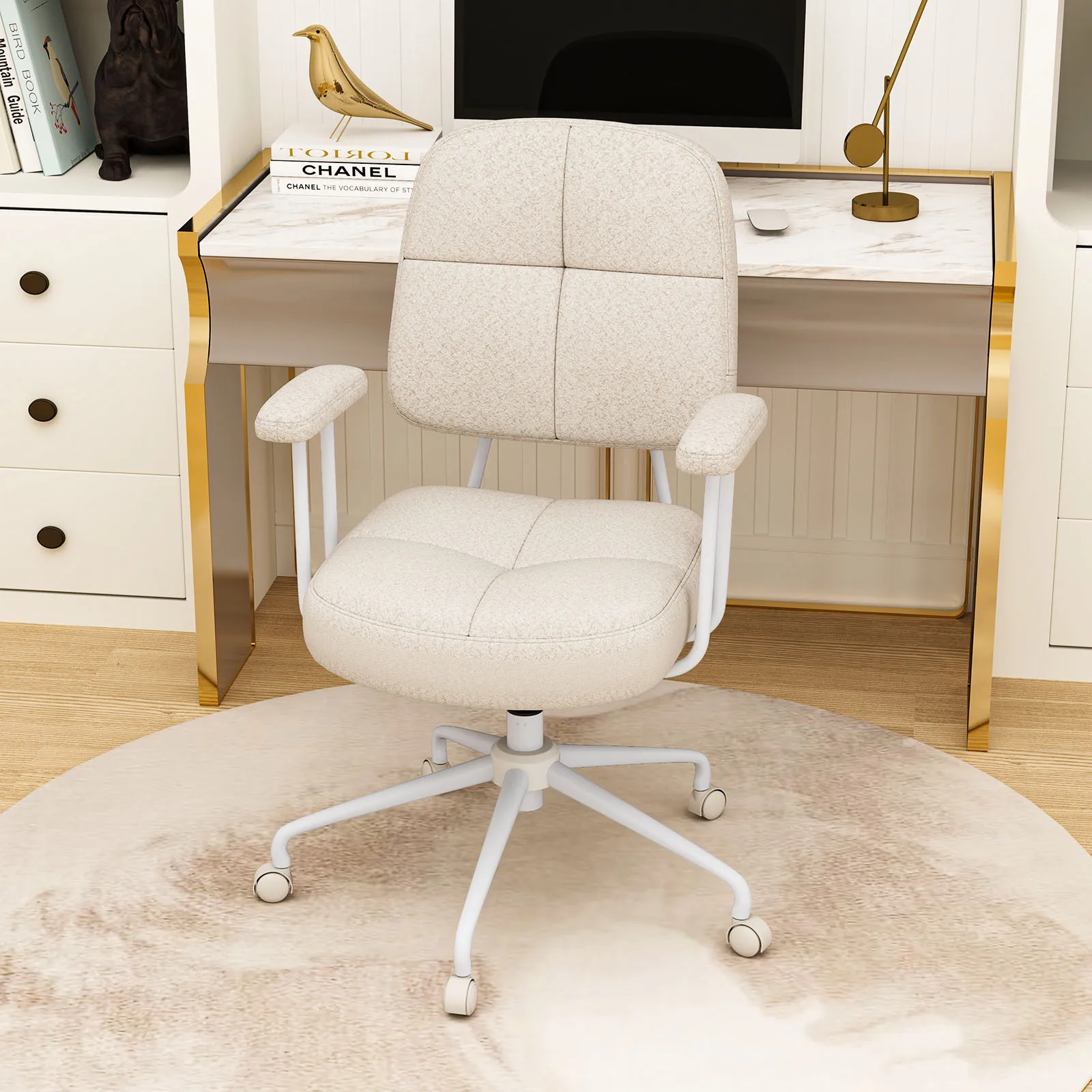 Silla de oficina, silla giratoria ergonómica con reposabrazos y ruedas, silla de ordenador, acolchada, regulable en altura, silla de escritorio