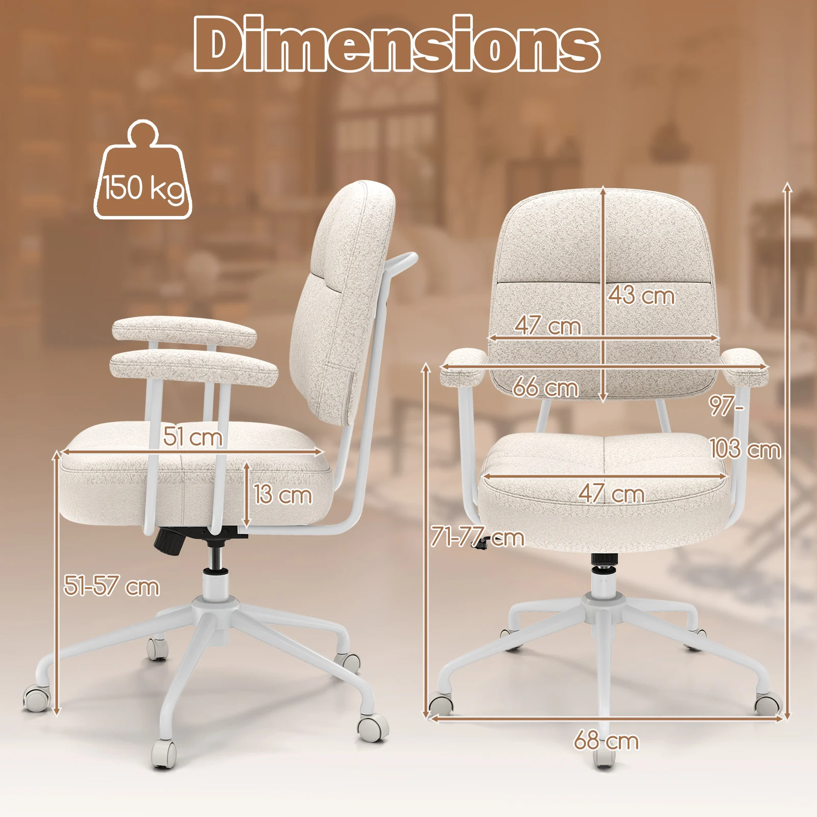 Silla de oficina, silla giratoria ergonómica con reposabrazos y ruedas, silla de ordenador, acolchada, regulable en altura, silla de escritorio