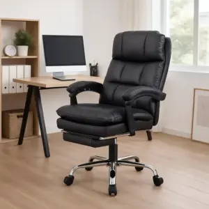 Office Chair, Leather Desk Chair with Foot Rest, PU Home Computer Desk Chairs with Ergonomic Back Support, Soft and Comfortable
