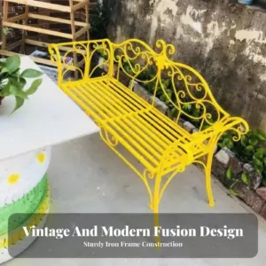 Ozdobna metalowa dwuosobowa ławka ogrodowa w europejskim stylu, elegancka, z motywem spirali, odporna na warunki atmosferyczne, idealna dla ogrodników i do ogrodu zimowego