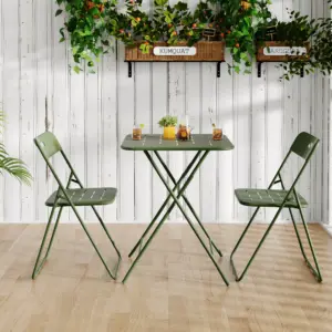 Outdoor 3-Piece Foldable Bistro Set, E coating Folding Outdoor Patio Furniture Sets, 2 Chairs and 1 Table, Weather-Resistant Out