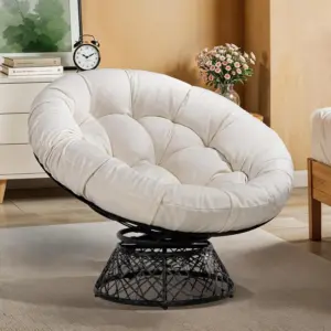 Oversized 360 ° Swivel Papasan Patio Chair 6-Inch Thick Cushion Handwoven Wicker Egg Chairs for Indoor/Outdoor Balcony Backyard